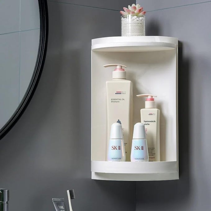 360BATHROOM CORNER STORAGE SUCTION CUP STORAGE RACK BATHROOM ACCESSORIES WALLMOUNTED STORAGE CABINET CORNER SHELF FOR SHAMPOO COSMETICS KITCHEN HOUSEHOLD BATHROOM TRIANGLE SMALL