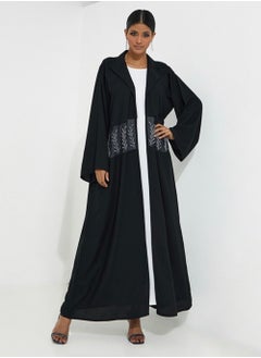 Rosette Abaya Black Abaya with Elegant Dantil Embroidery  - Image 1