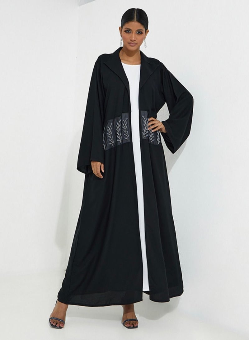 Rosette Abaya Black Abaya with Elegant Dantil Embroidery - Image 1