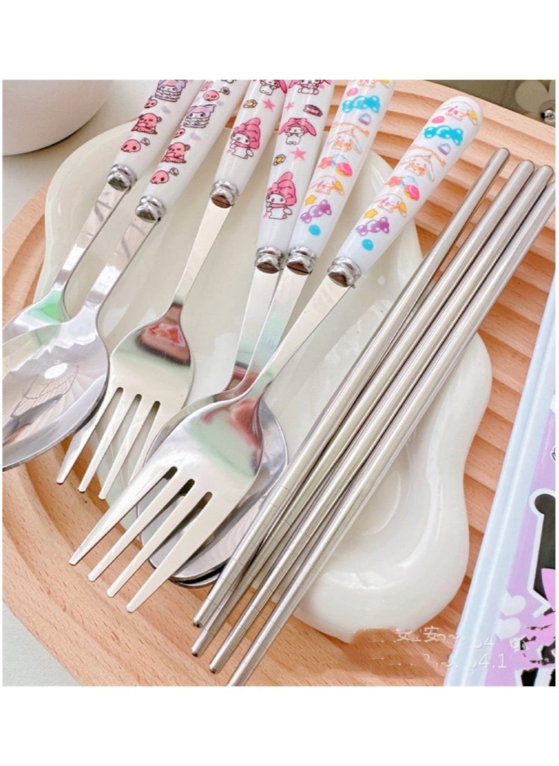Sanrio - SanrioTableware Fork Apoon Chopsticks Three-piece Student Lunch Portable Set - Image 1