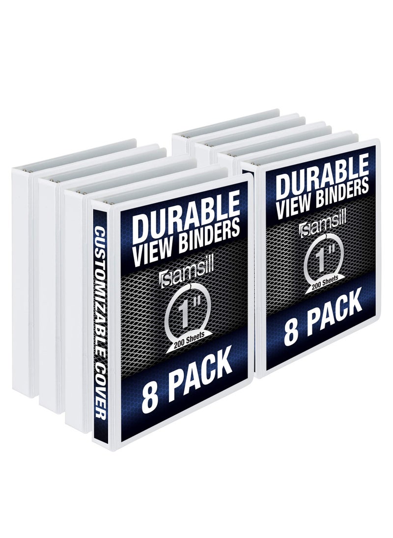 Samsill Samsill Durable 1 Inch Binder, Made in the USA, Round Ring Customizable Clear View Binder, White, 8 Pack (S88437)  - Image 1