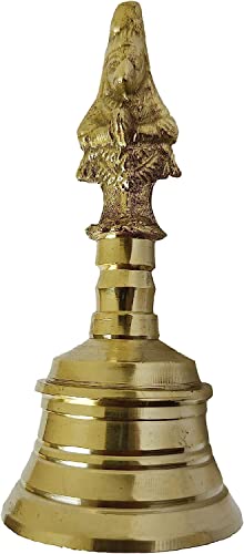 GURU JEE Brass Pooja Bell with Hanuman Traditional Hand Held Bell Indian Religious Puja Ghanti for Pooja Room Temple Mandir Home Gifts Showpiece Puja Articles GJBellHanuman45 - Image 1