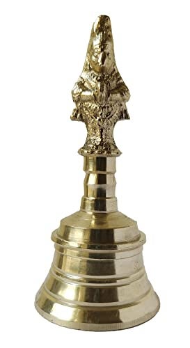 GURU JEE Brass Pooja Bell with Hanuman Traditional Hand Held Bell Indian Religious Puja Ghanti for Pooja Room Temple Mandir Home Gifts Showpiece Puja Articles GJBellHanuman45 - Image 3