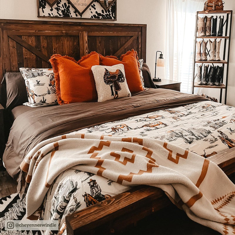 H HIEND ACCENTS Paseo Road by HiEnd Accents Ranch Life Western Bedding 3 Piece King Duvet Cover Set  Cotton Cow Cowboy Longhorn Horse Print Western Bed Set  Rustic Southwestern Comforter Cover Set with Pillow Shams  - Image 4