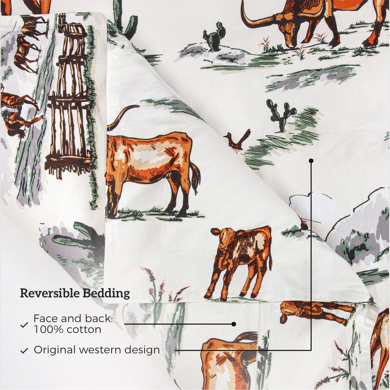H HIEND ACCENTS Paseo Road by HiEnd Accents Ranch Life Western Bedding 3 Piece King Duvet Cover Set  Cotton Cow Cowboy Longhorn Horse Print Western Bed Set  Rustic Southwestern Comforter Cover Set with Pillow Shams  - Image 2