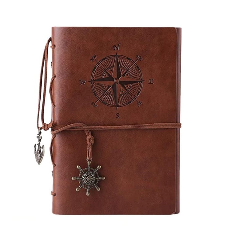 Vintage Pirate Ship Notebook Travel Diary Loose-leaf Notepad/A7-Brown - Image 1