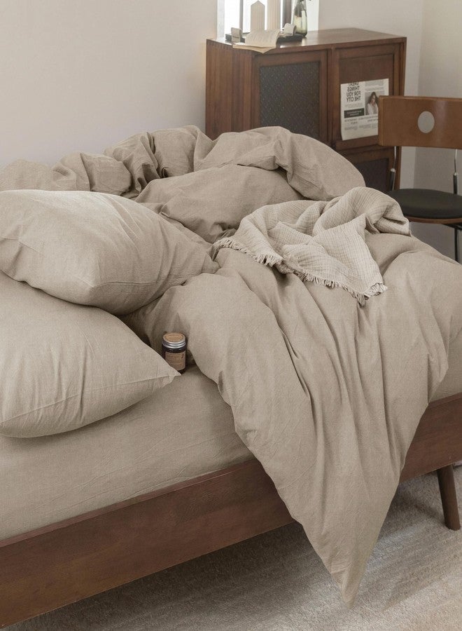 FOSSA Duvet Cover Set 100% Washed Cotton Linen Feel Super Soft Breathable Lightweight 3Pcs Bedding Sets Solid (Tannish Linen Grey, Queen) - Image 5