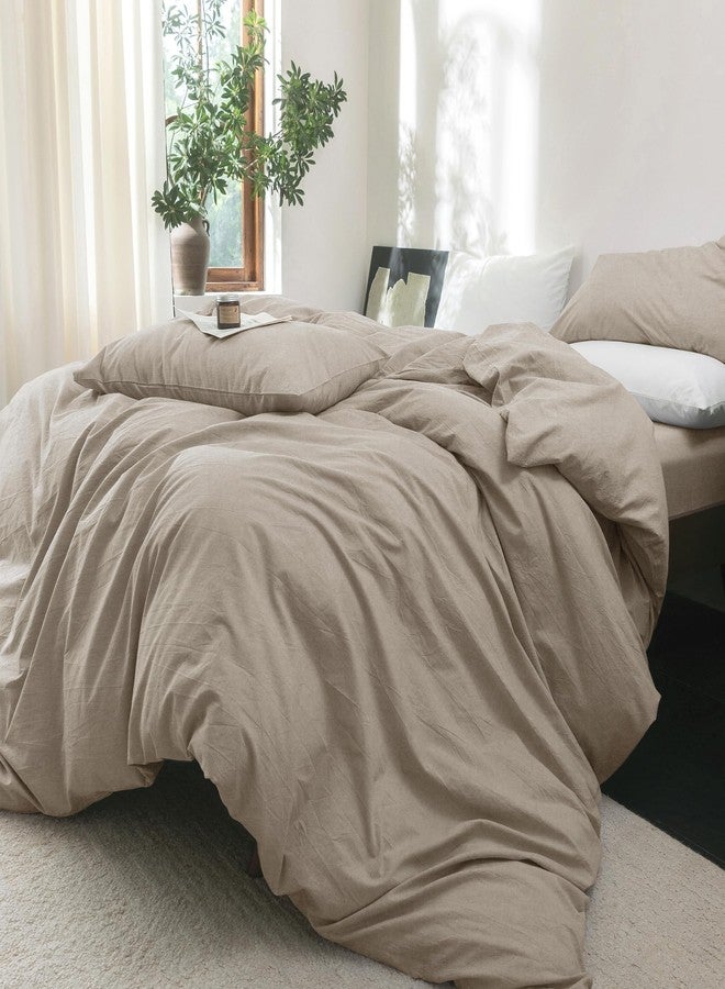 FOSSA Duvet Cover Set 100% Washed Cotton Linen Feel Super Soft Breathable Lightweight 3Pcs Bedding Sets Solid (Tannish Linen Grey, Queen) - Image 4