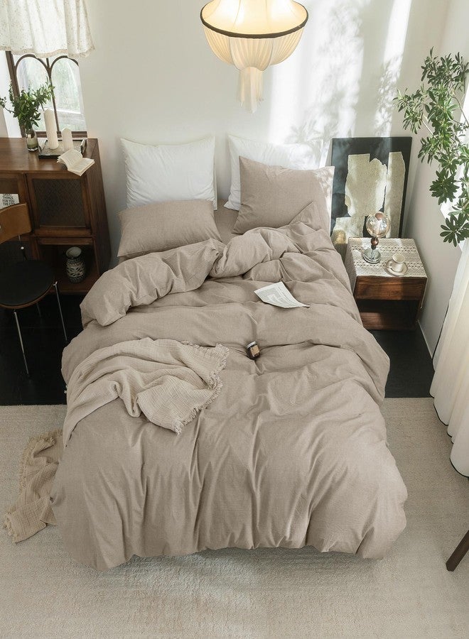 FOSSA Duvet Cover Set 100% Washed Cotton Linen Feel Super Soft Breathable Lightweight 3Pcs Bedding Sets Solid (Tannish Linen Grey, Queen) - Image 3