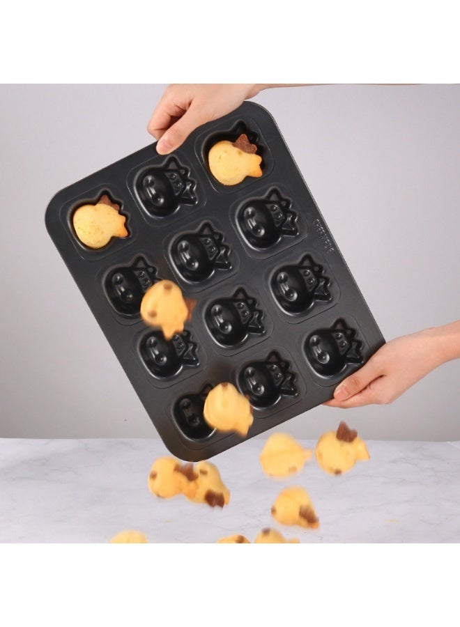 chefmade Black 12-Cup Non-Stick Cartoon Cow 3D Cake Mould - Image 1