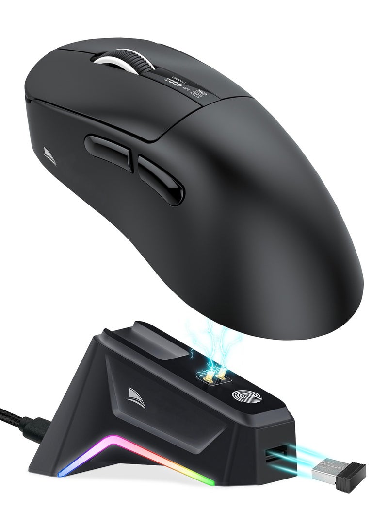 UCHUANG M6 Wireless Gaming Mouse,Tri-Mode-2.4G/USB-C Wired/Bluetooth,with RGB Fingerprint Adjustable Lighting Effect Charging Dock,Integrated Digital Display 12K DPI,PAW3311 Optical Sensor,HUANO Switch,5 programmable Buttons for PC/Mac(Black) - Image 1