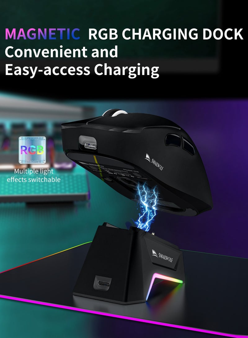 UCHUANG M6 Wireless Gaming Mouse,Tri-Mode-2.4G/USB-C Wired/Bluetooth,with RGB Fingerprint Adjustable Lighting Effect Charging Dock,Integrated Digital Display 12K DPI,PAW3311 Optical Sensor,HUANO Switch,5 programmable Buttons for PC/Mac(Black) - Image 4