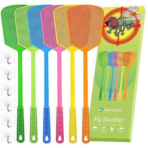 Kensizer 6-Pack Plastic Fly Swatters Heavy Duty, Multi Pack Matamoscas, Jumbo Long Handle Fly Swat Shatter Bulk, Large Bug Swatter That Work for Indoor and Outdoor - Image 1