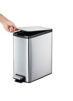 EKO Edison Slim Stainless Steel Step Bin with Soft Close Lid Silver and Black 10 L EK8248MMT-10L  - Image 3