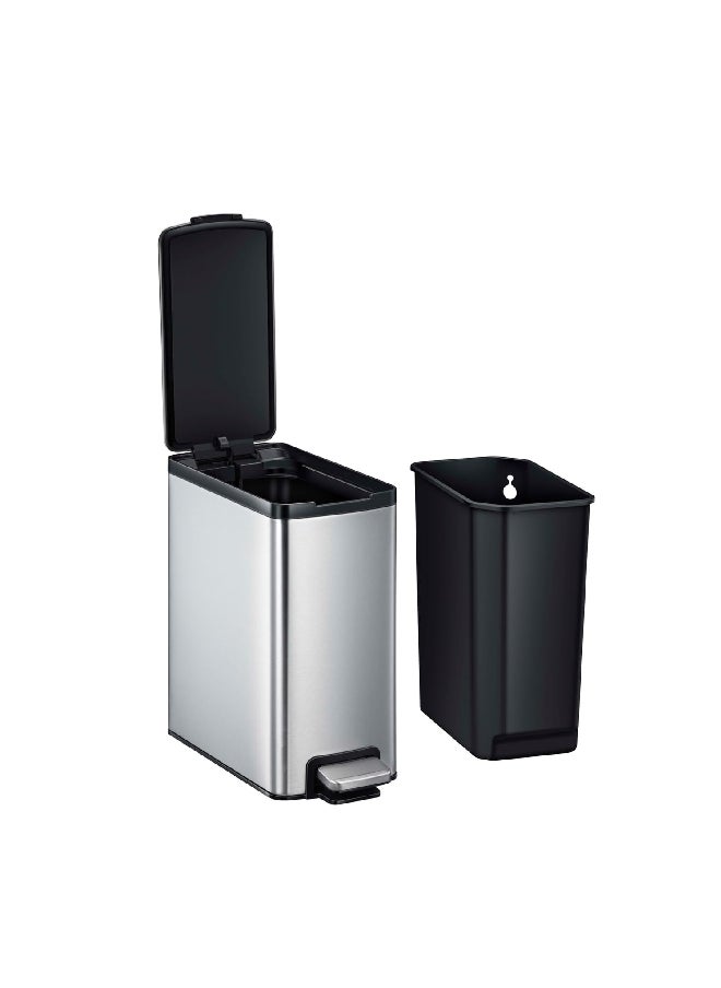 EKO Edison Slim Stainless Steel Step Bin with Soft Close Lid Silver and Black 10 L EK8248MMT-10L  - Image 5