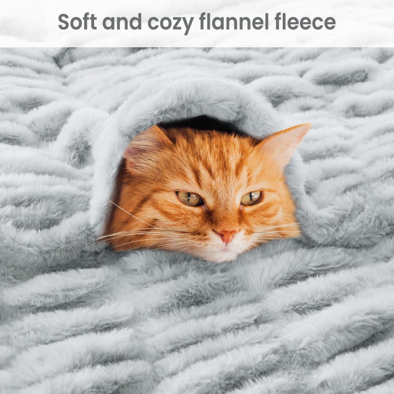 softan بطانية دافئة من الفرو الصناعي بطانية رمي مخططة مرنة للكنبة أو السرير أو غرفة المعيشة - رمادي فاتح بطانية وفرو مزدوج الجوانب - 50"x 60" - Image 5