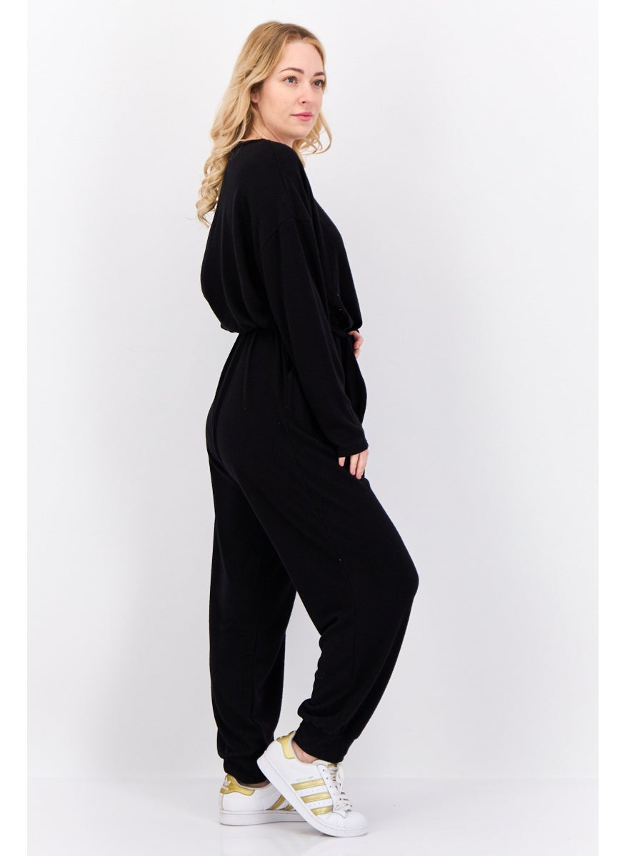 PHILOSOPHY Women Solid Long Sleeve Jumpsuit, Black  - Image 3