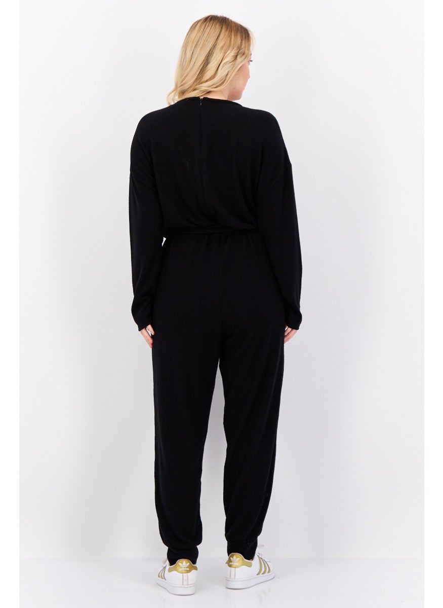PHILOSOPHY Women Solid Long Sleeve Jumpsuit, Black  - Image 4