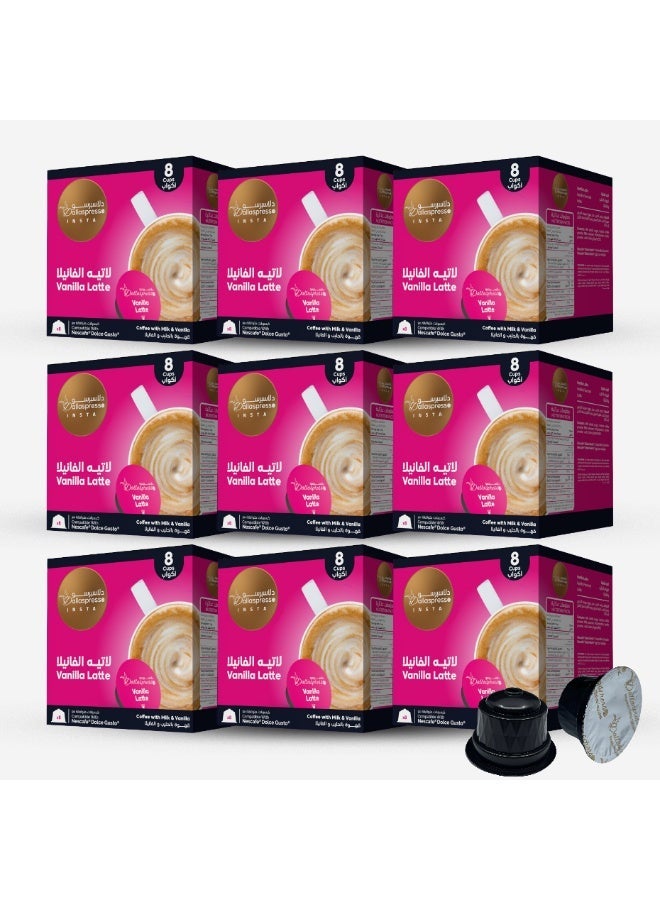 Dallaspresso Vanilla Latte Capsules Pack of 9 – Dolce Gusto Compatible, Smooth & Creamy Vanilla Coffee Blend - Image 1