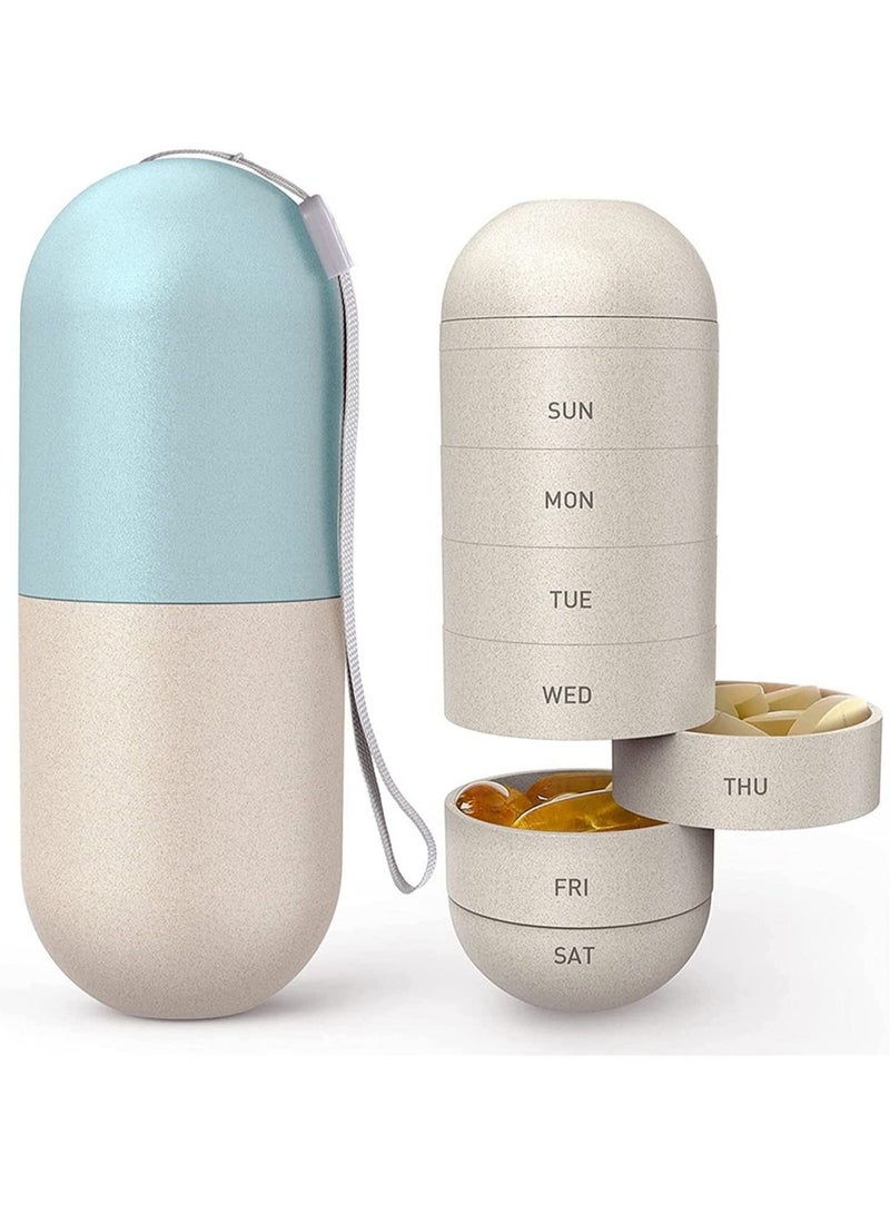 SYOSI Cute Weekly Pill Organizer, Upgrade Large Compartment Grain Fiber Moisture-Proof, Laser Carving Markings, BPA Travel Hiking 7 Day Box Case to Hold Pills, Vitamins, Fish Oil, Supplements - Image 1