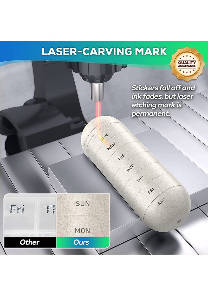 SYOSI Cute Weekly Pill Organizer, Upgrade Large Compartment Grain Fiber Moisture-Proof, Laser Carving Markings, BPA Travel Hiking 7 Day Box Case to Hold Pills, Vitamins, Fish Oil, Supplements - Image 3