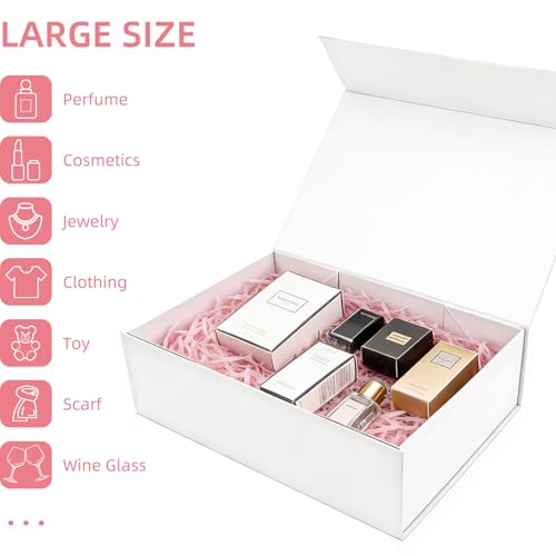 batifine Gift Box, 13x9x3.7 Inch Gift Boxes with Lids for Presents, Magnetic Large Gift Box Bridesmaid Proposal Graduation Birthday Wedding Storage White Boxes (1 Pack) - Image 4