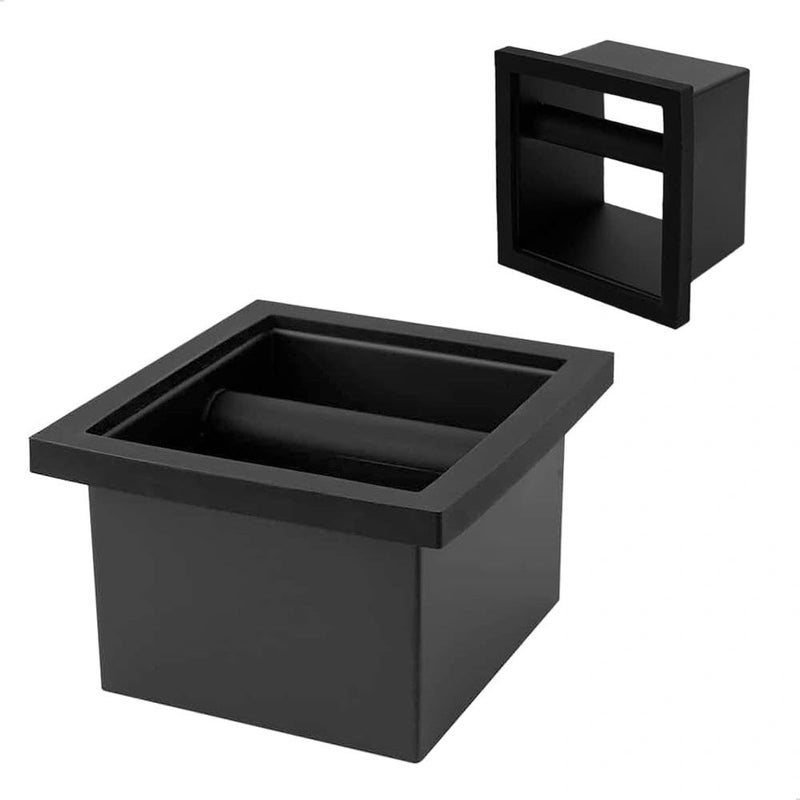 watchget Espresso Knock Box  Builtin Stainless Steel and Silicone Coffee Knock Box Chute Detachable Rubber Rod Square Bottomless Waste Bin for Coffee Grounds