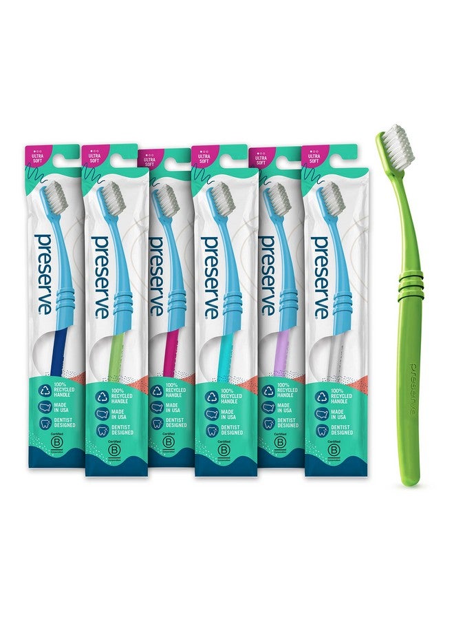 Preserve Eco Friendly Adult Toothbrushes, Made in The USA from Recycled Plastic, Lightweight Package, Ultra Soft Bristles, Colors Vary, 6 Pack - Image 1