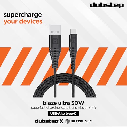 Dubstep Blaze Ultra 30W Type-C 3.5Amp Fast Charging Tangle Free Sturdy 100 cm Cable for Smartphones, Tablets & Other Type-C Devices with 480 Mbps Data Transmission (Black) - Image 2