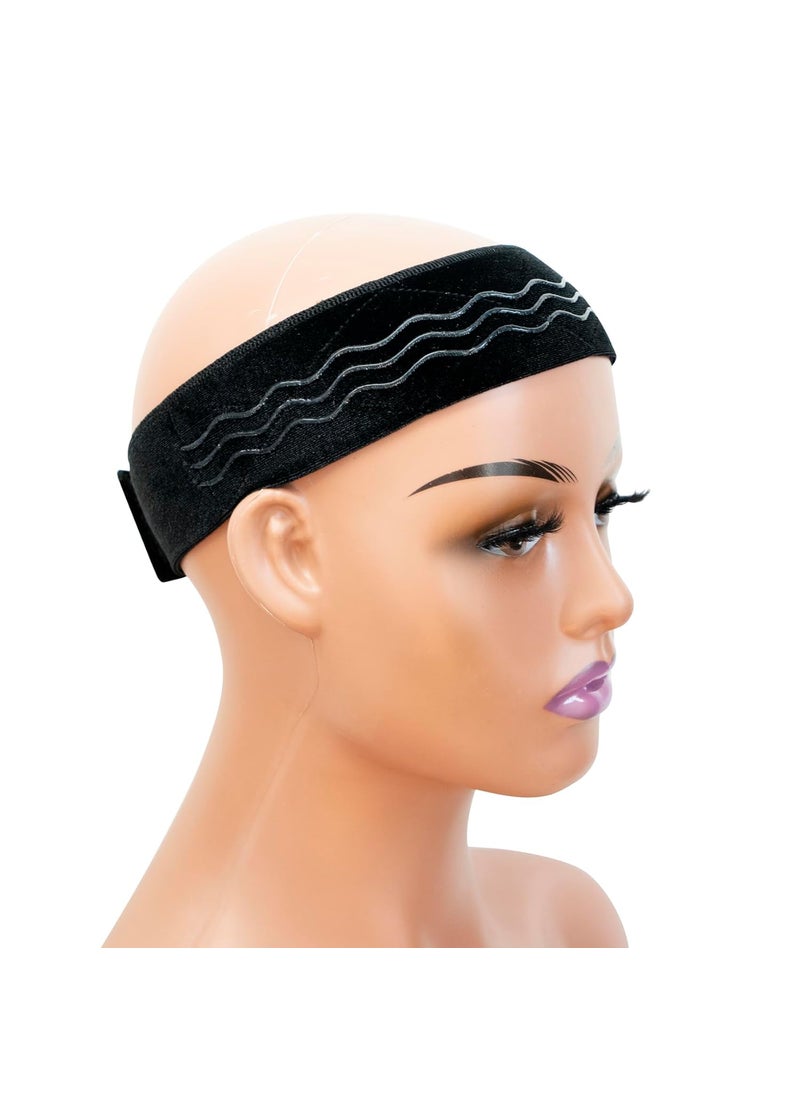 coloryoung - Wig Grip Band Flexible Velvet Scarf Adjustable Wig Comfort Band Headband Wig Comfort NonSlip Adjustable Fasten Wig Bands with Wavy Silicone Black - Image 1