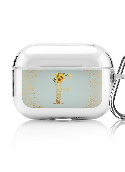Classic Clear printed Case for Apple Airpods Pro Soft TPU Gel Thin Transparent Flexible Cover - Custom Monogram Initial Letter Mandala Floral Pattern Alphabet - F ( Light Green )
