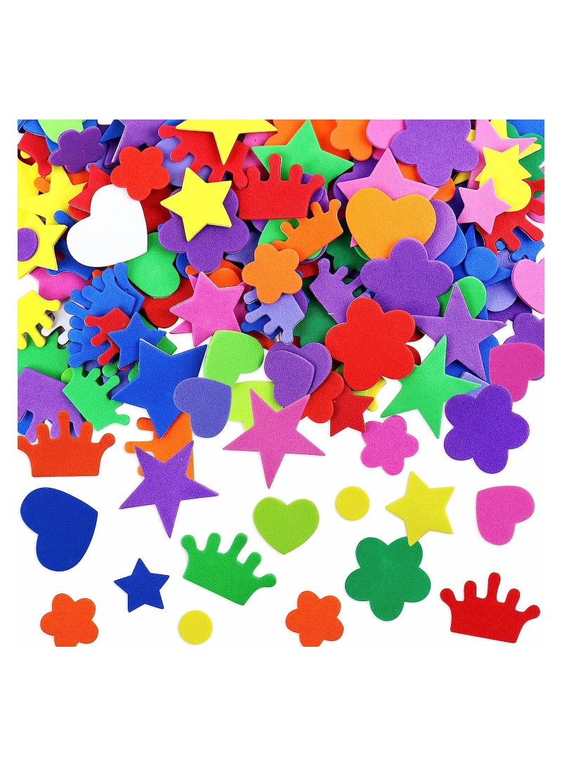 Self Adhesive Geometry Shapes Foam Stickers, Mini EVA Foam Felt Stickers for Kids DIY Art Craft, Heart Crown Flowers Star, 12PCS - Image 1