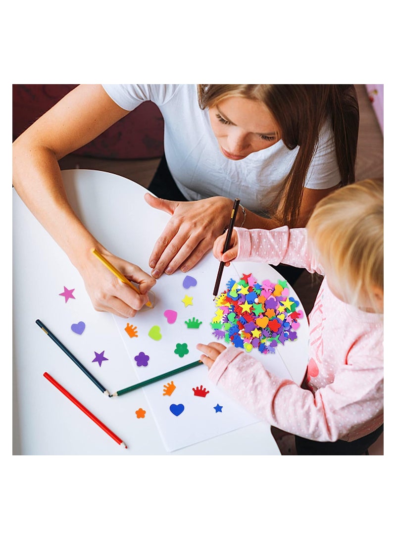 Self Adhesive Geometry Shapes Foam Stickers, Mini EVA Foam Felt Stickers for Kids DIY Art Craft, Heart Crown Flowers Star, 12PCS - Image 2