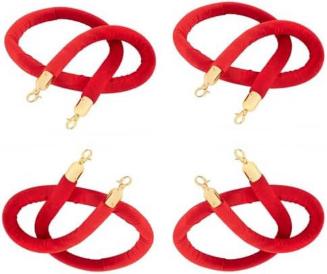 Twisted Rope Safety Barriers for Crowd Control, Ideal for Party Events, Grand Openings, and VIP Lines with Gold Hooks,Red-1.2m/(3.9ft) - Image 1