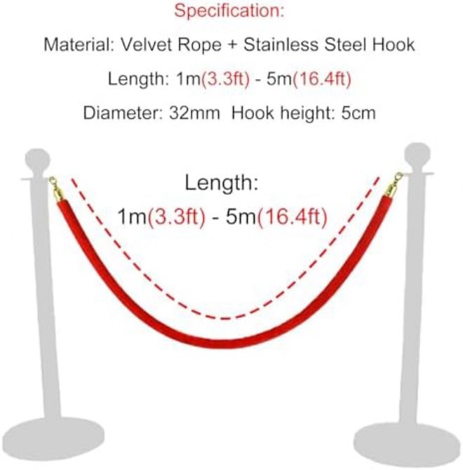 Twisted Rope Safety Barriers for Crowd Control, Ideal for Party Events, Grand Openings, and VIP Lines with Gold Hooks,Red-1.2m/(3.9ft) - Image 2