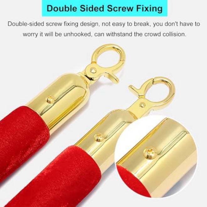 Twisted Rope Safety Barriers for Crowd Control, Ideal for Party Events, Grand Openings, and VIP Lines with Gold Hooks,Red-1.2m/(3.9ft) - Image 5