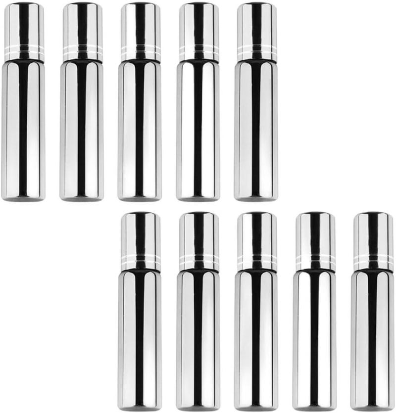 ABOOFAN 10 Pcs 10ml Glass Roll on Bottles with Metallic Stripe Cap, Refillable Essential Oil and Perfume Containers for Travel and Home Use - Image 1