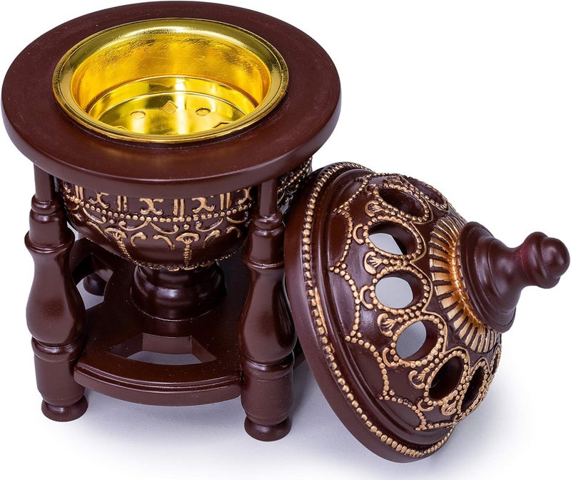 AM Charcoal Incense Burner - Bakhoor Burner, Oud Frankincense Resin Burner - for Office & Home Decor - Lavish 4 Pillar Brown - Image 5