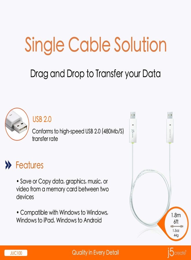 j5create JUC100 Data, Keyboard, and Mouse Sharing/Transfer USB Cable [ Wormhole Switch Windows to Windows ] Transfer Data Between 2 Windows PC - Image 4