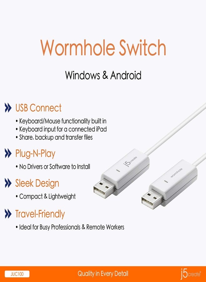 j5create JUC100 Data, Keyboard, and Mouse Sharing/Transfer USB Cable [ Wormhole Switch Windows to Windows ] Transfer Data Between 2 Windows PC - Image 3