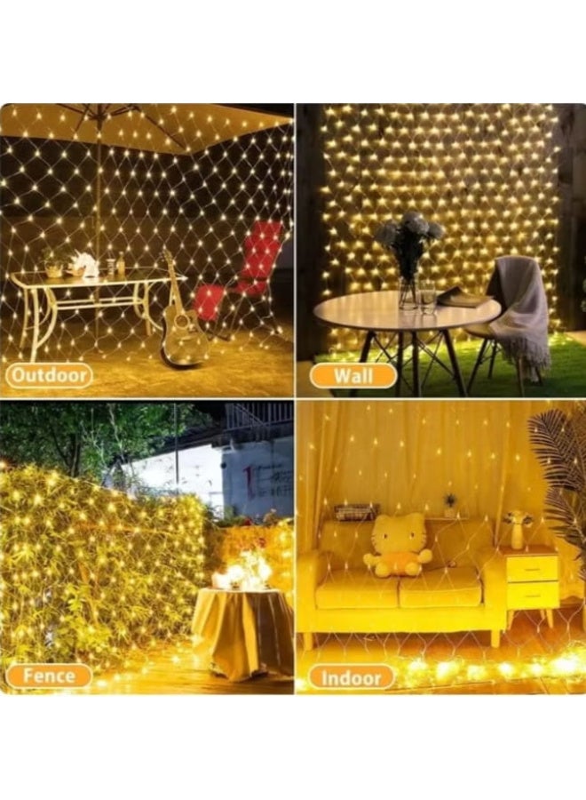 LED mesh curtain with warm yellow lighting, 2 plugs, 3x3 - Image 1