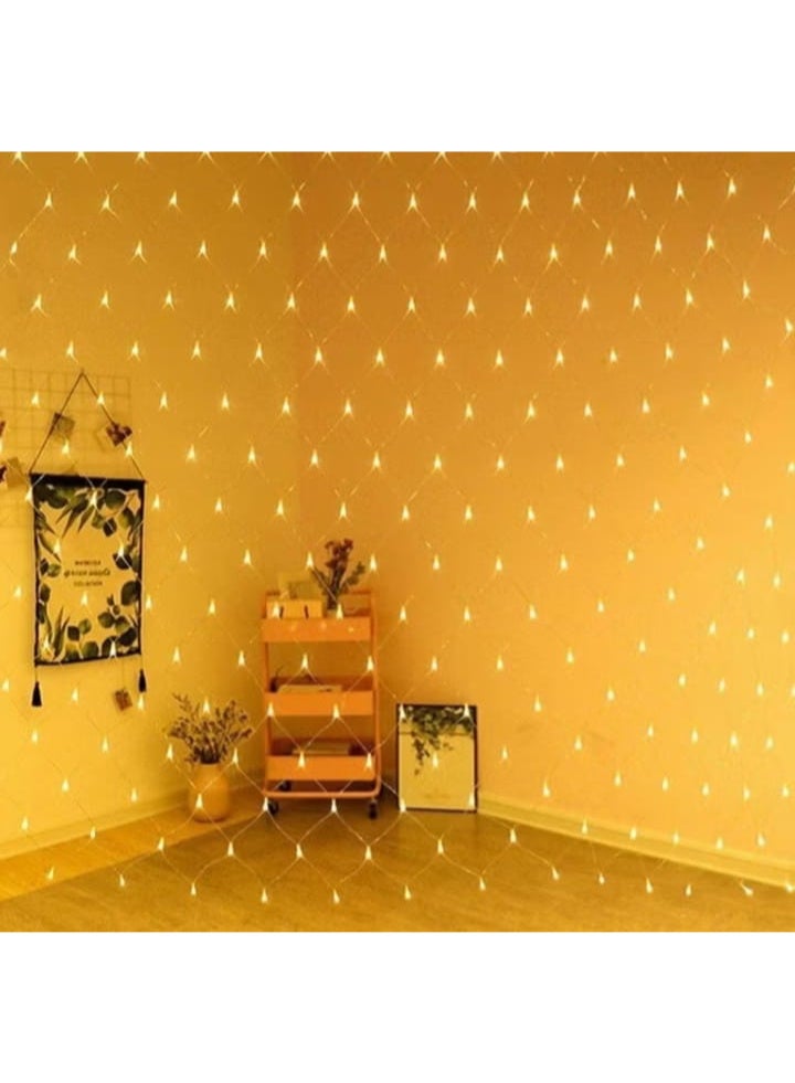 LED mesh curtain with warm yellow lighting, 2 plugs, 3x3 - Image 2