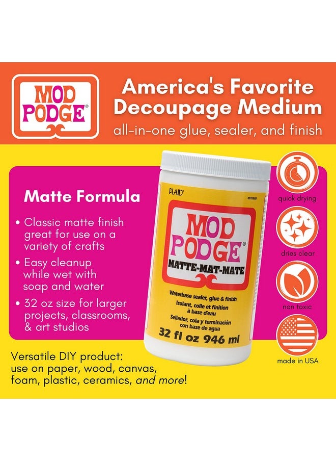 Mod Podge - Mod Podge Matte Sealer, Glue & Finish: All-in-One Craft Solution- Quick Dry, Easy Clean, for Wood, Paper, Fabric & More. Non-Toxic - Craft with Confidence, Made in USA, 32 oz., Pack of 1 - Image 1