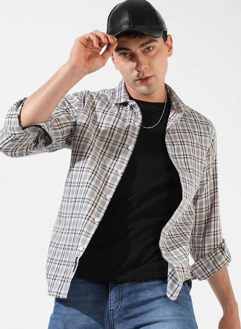 Campus Sutra Men's Checkered Multicolour Button Up Spread Collar Shirt For Casual Wear
