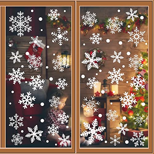Lansian 329PCS Christmas White Snowflakes Window Clings Decal Stickers Ornaments for Winter Frozen New Year Party Supplies Wonderland Decorations 10 Sheets 