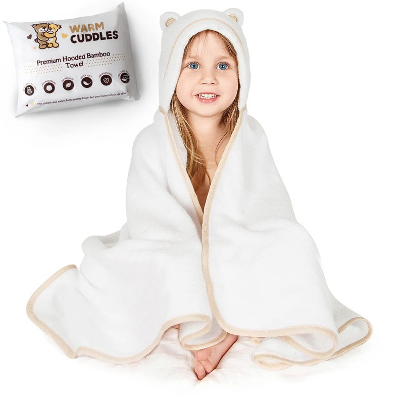 Premium Toddler Towels with Hood Rayon Made from Bamboo Toddler Bath Towel Large Hooded Towels for Toddlers Toddler Towels for Girl Boy White