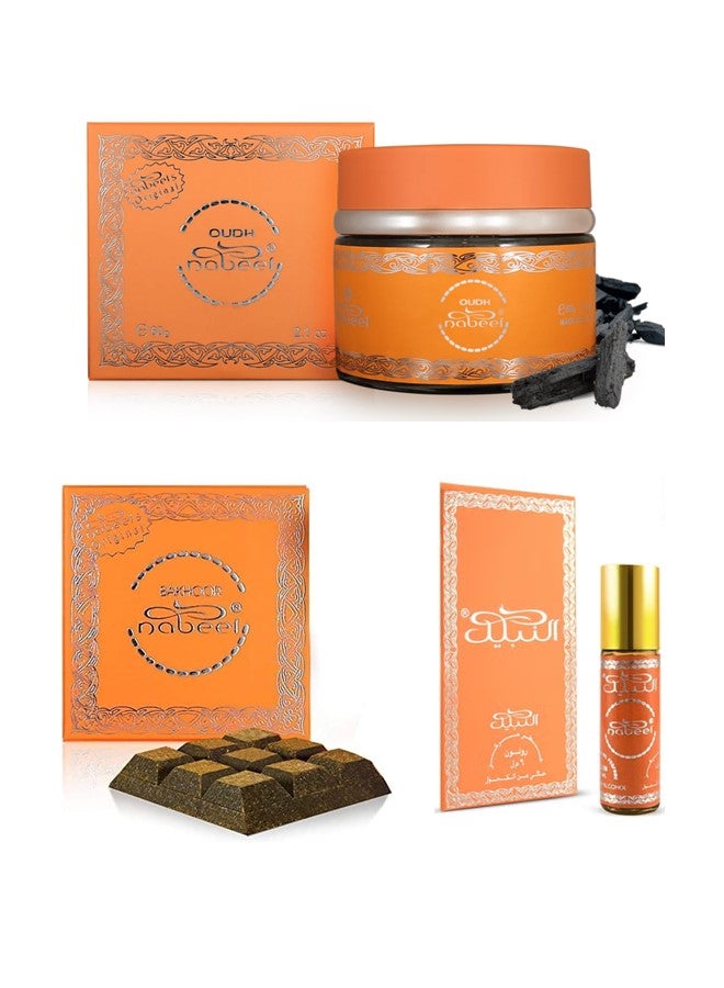Nabeel 3 Pcs Nabeel Combo Set Roll On 6ML Bakhoor 40 GM Oudh 60 GM - Image 1