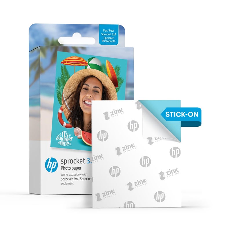 HP ورق صور HP Sprocket مقاس 3.5 × 4.25 Zink بخلفية لاصقة (20 حزمة) متوافق مع كشك الصور وطابعة الصور Sprocket 3x4 - Image 2