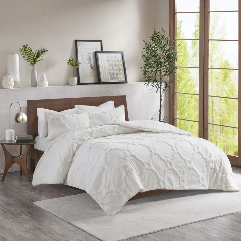 madison park Madison Park Tufted Chenille 100 Cotton Duvet Modern Luxe All Season Comforter Cover Bed Set with Matching Shams KingCalifornia King104x92 Ogee Off White 3 Piece 