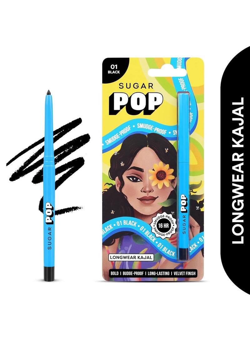 SUGAR POP Longwear Kajal  16HR Waterproof and Smudge Proof Eyeliner Intense Matte Finish Velvet Smooth Application Transfer Proof  01 Black - Image 1